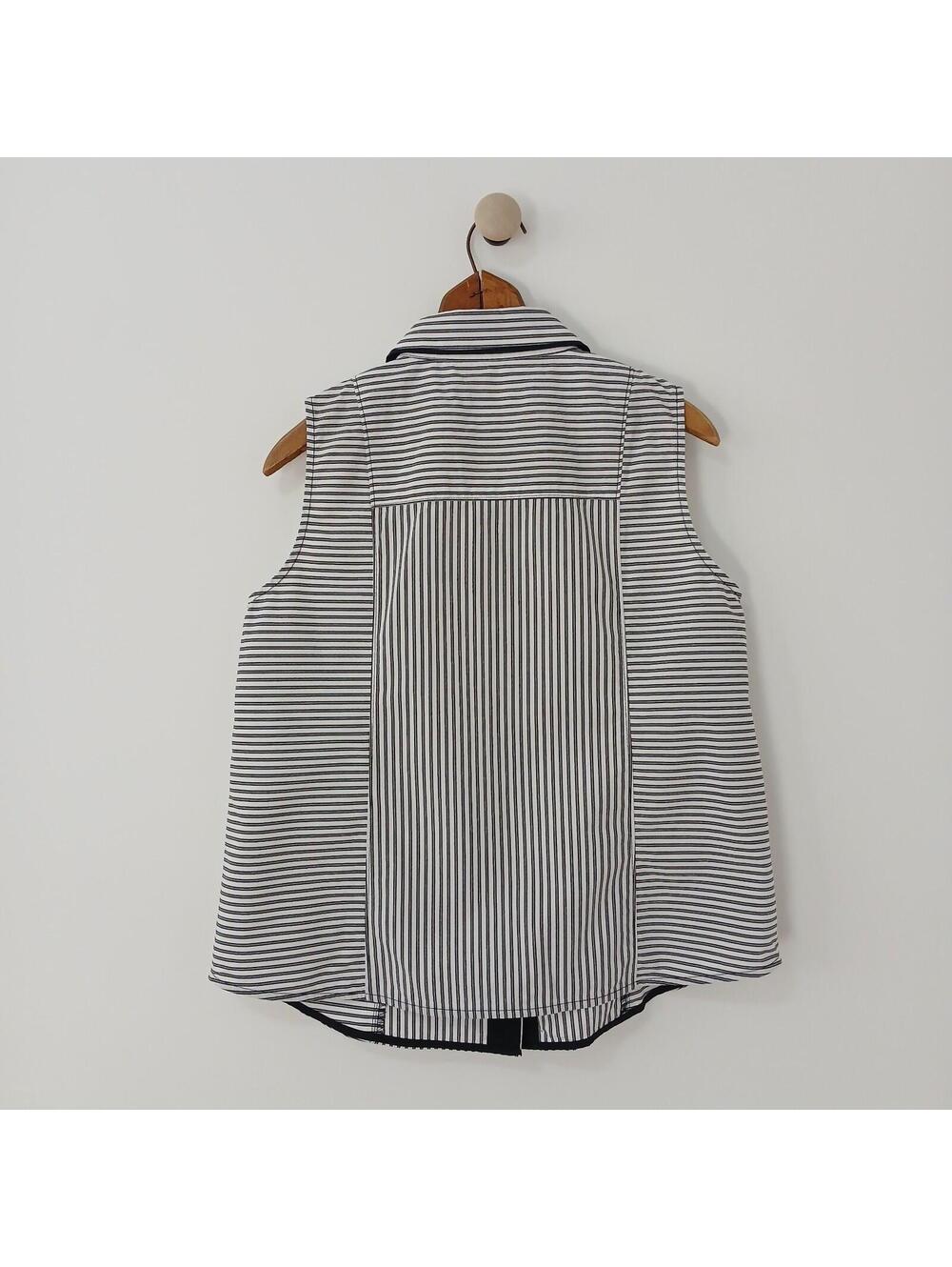 Calvin Klein Sleeveless Button Front Stripe Shirt Women Medium Cotton - Picture 3 of 7